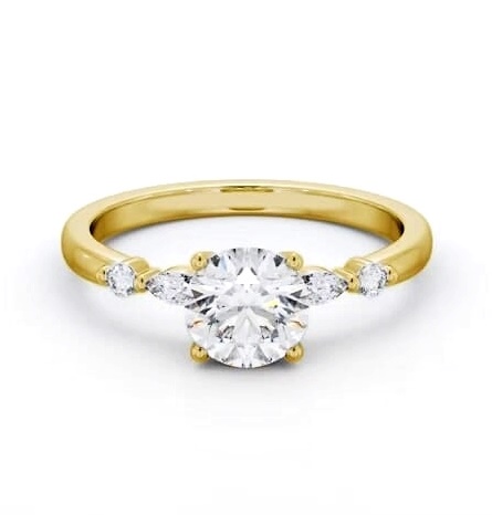 Round Ring 9K Yellow Gold Solitaire with Marquise and Round Diamonds ENRD182S_YG_THUMB1