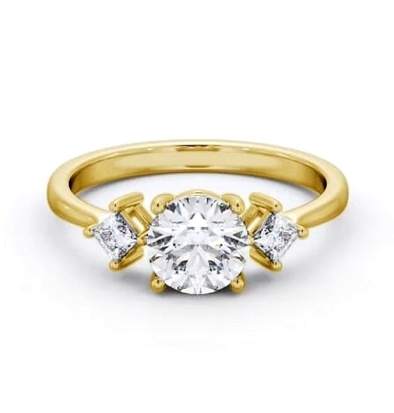 Round Ring 9K Yellow Gold Solitaire with A Princess Diamond ENRD183S_YG_THUMB2 