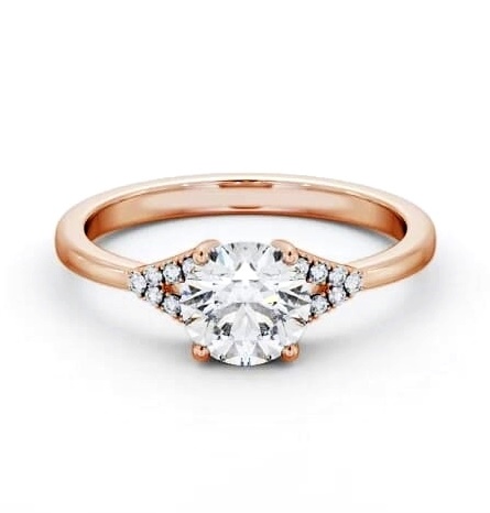 Round Ring 18K Rose Gold Solitaire with a V Pattern Of Side Stones ENRD185S_RG_THUMB1