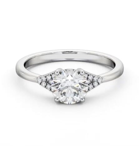 Round Ring 18K White Gold Solitaire with a V Pattern Of Side Stones ENRD185S_WG_THUMB1