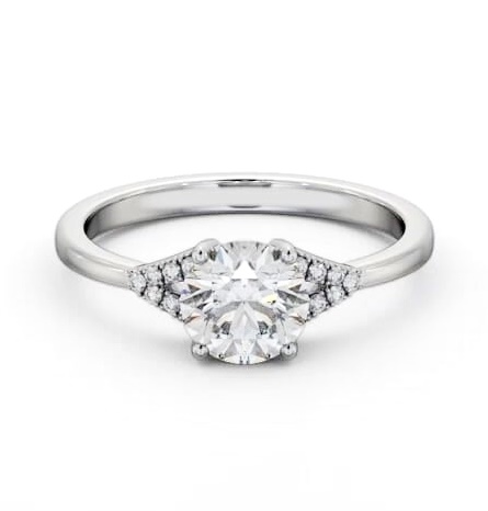 Round Ring 18K White Gold Solitaire with a V Pattern Of Side Stones ENRD185S_WG_THUMB2 