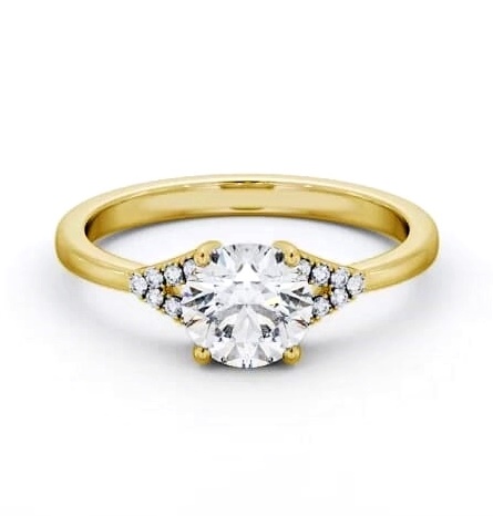 Round Ring 18K Yellow Gold Solitaire with a V Pattern Of Side Stones ENRD185S_YG_THUMB2 