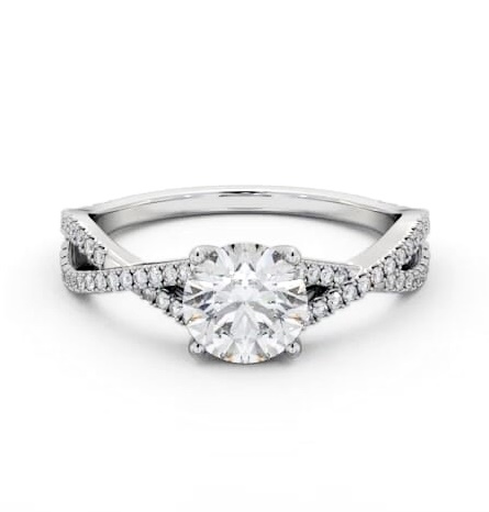 Round Diamond Crossover Band Engagement Ring Platinum Solitaire ENRD189S_WG_THUMB2 