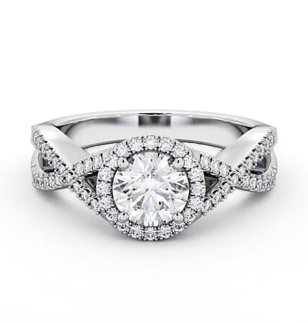 Halo Round Diamond Unique Design Engagement Ring 18K White Gold ENRD191_WG_THUMB2 