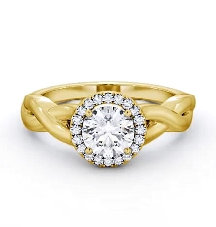 Halo Round Diamond Crossover Band Engagement Ring 18K Yellow Gold ENRD193_YG_THUMB2 