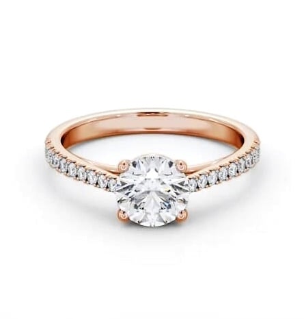 Round Ring 18K Rose Gold Solitaire with Diamond Set Band and Supports ENRD194S_RG_THUMB2 