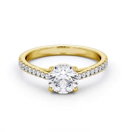 Round Ring 9K Yellow Gold Solitaire with Diamond Set Band and Supports ENRD194S_YG_THUMB2 