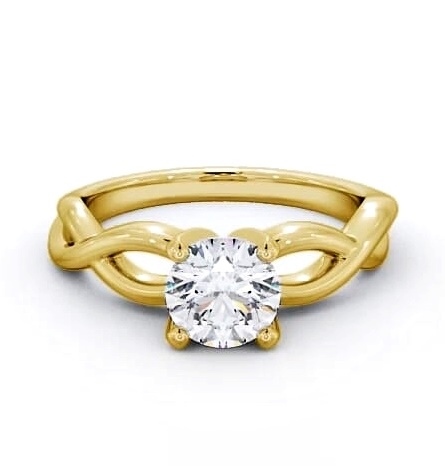 Round Diamond Crossover Band Engagement Ring 18K Yellow Gold Solitaire ENRD196_YG_THUMB2 