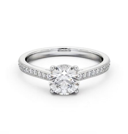 Round Diamond 4 Prong Engagement Ring Platinum Solitaire with Channel ENRD197S_WG_THUMB2 