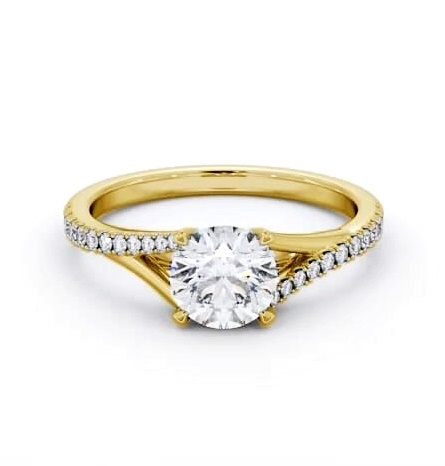 Round Ring 9K Yellow Gold Solitaire with Offset Side Stones ENRD199S_YG_THUMB2 