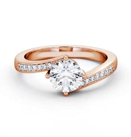 Round Diamond Offset Band Engagement Ring 18K Rose Gold Solitaire ENRD201S_RG_THUMB2 