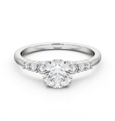 Round Ring 18K White Gold Solitaire with Three Smaller Diamonds ENRD203S_WG_THUMB1