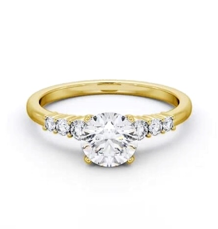 Round Ring 9K Yellow Gold Solitaire with Three Smaller Diamonds ENRD203S_YG_THUMB2 