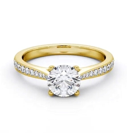 Round Diamond Tapered Band Engagement Ring 18K Yellow Gold Solitaire ENRD204S_YG_THUMB2 