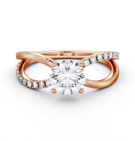 Round Diamond Bow Style Band Engagement Ring 18K Rose Gold Solitaire ENRD212S_RG_THUMB1