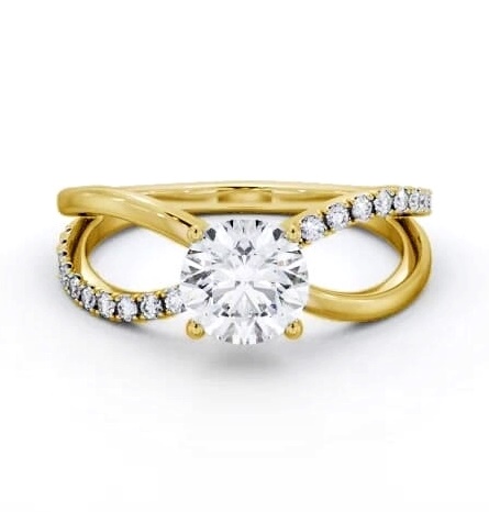 Round Diamond Bow Style Band Engagement Ring 18K Yellow Gold Solitaire ENRD212S_YG_THUMB2 