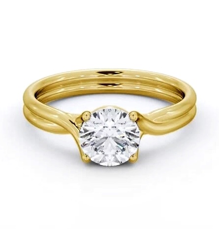 Round Diamond Twin Band Engagement Ring 18K Yellow Gold Solitaire ENRD215_YG_THUMB1