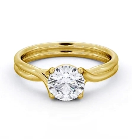 Round Diamond Twin Band Engagement Ring 18K Yellow Gold Solitaire ENRD215_YG_THUMB2 