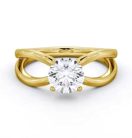 Round Diamond Split Bow Band Engagement Ring 18K Yellow Gold Solitaire ENRD222_YG_THUMB2 