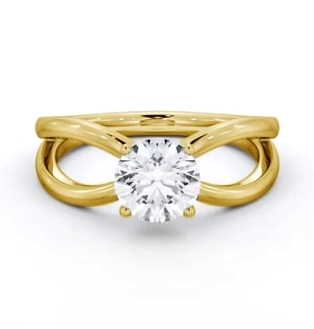 Round Diamond Split Bow Band Engagement Ring 18K Yellow Gold Solitaire ENRD222_YG_THUMB1