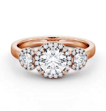 Halo Round Diamond Trilogy Style Engagement Ring 9K Rose Gold ENRD223_RG_THUMB1