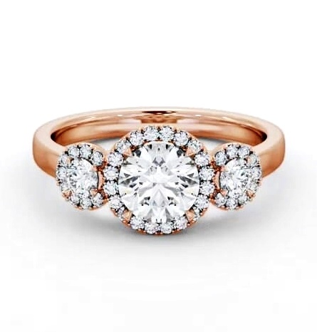 Halo Round Diamond Trilogy Style Engagement Ring 18K Rose Gold ENRD223_RG_THUMB2 