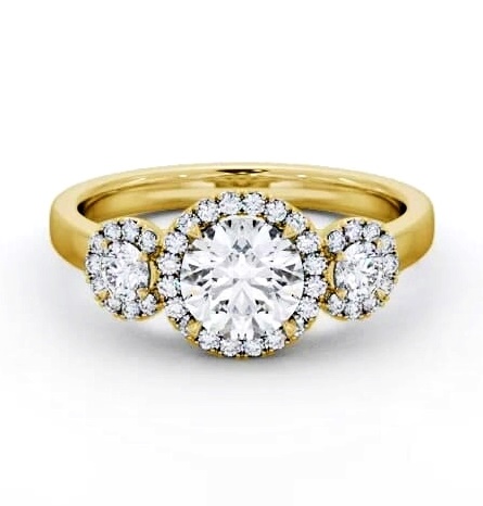 Halo Round Diamond Trilogy Style Engagement Ring 9K Yellow Gold ENRD223_YG_THUMB2 