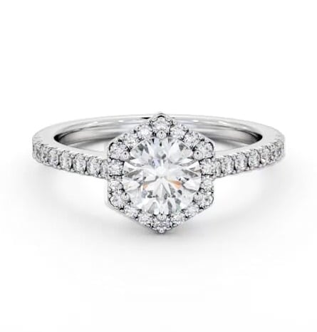 Round Diamond with Hexagon Shape Halo Engagement Ring Platinum ENRD227_WG_THUMB1