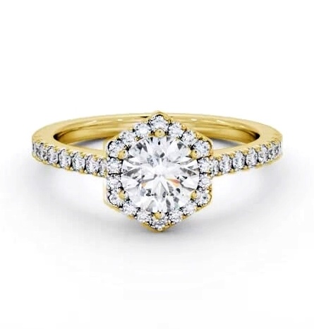 Round Diamond with Hexagon Shape Halo Engagement Ring 9K Yellow Gold ENRD227_YG_THUMB1