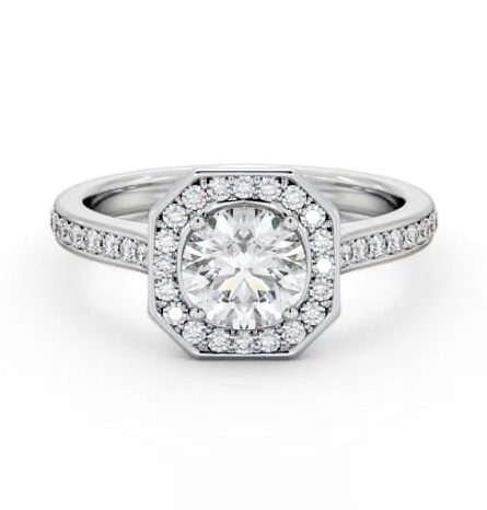 Round Diamond with Octagon Shape Halo Engagement Ring 18K White Gold ENRD233_WG_THUMB1