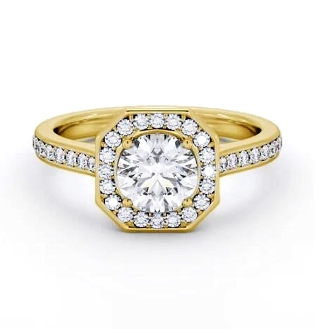 Round Diamond with Octagon Shape Halo Engagement Ring 9K Yellow Gold ENRD233_YG_THUMB1