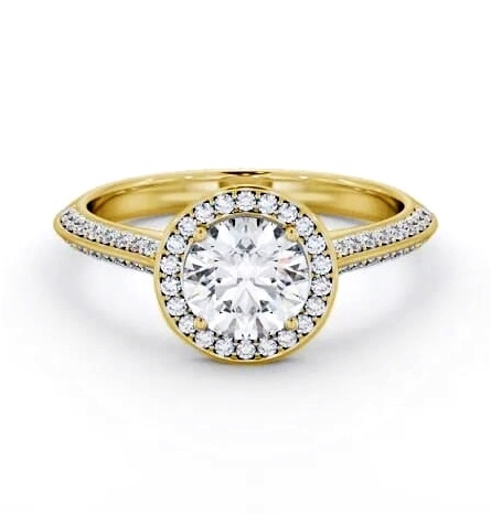 Halo Round Diamond with Knife Edge Band Ring 18K Yellow Gold ENRD238_YG_THUMB1