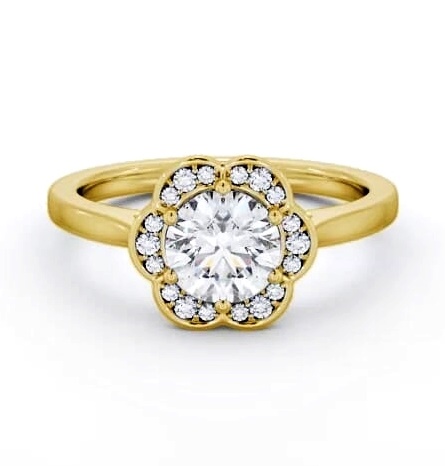 Round Diamond with A Floral Style Halo Engagement Ring 9K Yellow Gold ENRD242_YG_THUMB1