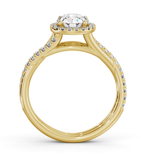 Halo Round Diamond Crossover Band Engagement Ring 18K Yellow Gold ENRD244_YG_THUMB1 