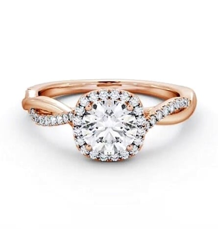 Halo Round Diamond Crossover Band Engagement Ring 18K Rose Gold ENRD246_RG_THUMB1