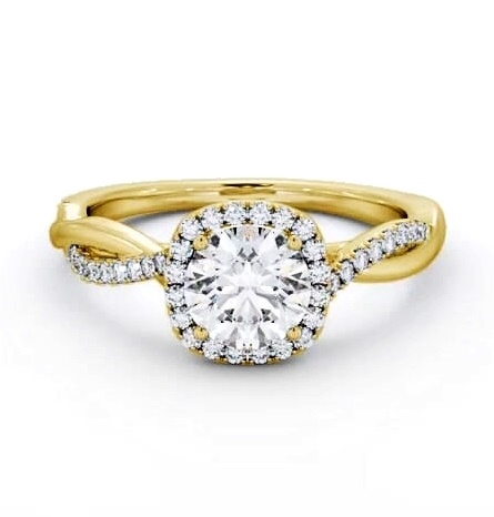 Halo Round Diamond Crossover Band Engagement Ring 18K Yellow Gold ENRD246_YG_THUMB2 