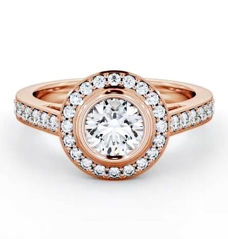 Halo Round Diamond Bezel Set Engagement Ring 18K Rose Gold ENRD44_RG_THUMB1