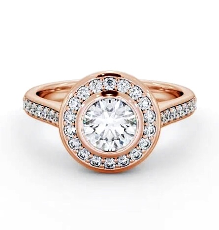 Halo Round Diamond High Set Bezel Engagement Ring 9K Rose Gold ENRD49_RG_THUMB2 