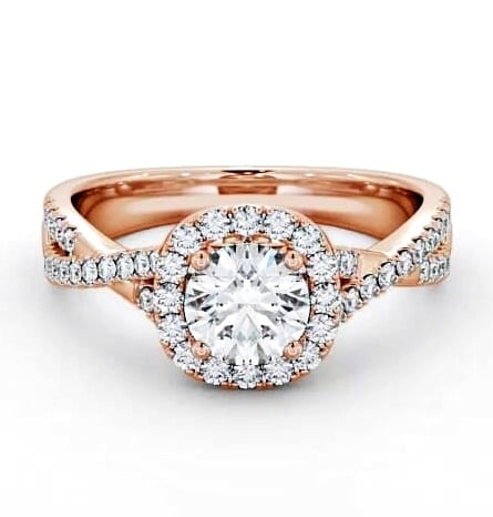 Halo Round Diamond Cross Over Band Engagement Ring 18K Rose Gold ENRD59_RG_THUMB1