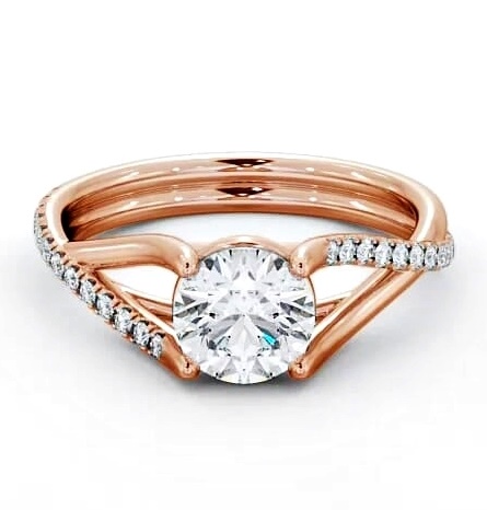 Round Diamond Crossover Band Engagement Ring 18K Rose Gold Solitaire ENRD67_RG_THUMB2 