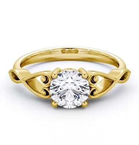 Round Diamond with Heart Band Ring 18K Yellow Gold Solitaire ENRD86_YG_THUMB2 