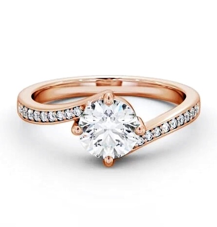 Round Diamond Offset Band Engagement Ring 18K Rose Gold Solitaire ENRD93_RG_THUMB2 