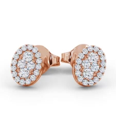 Oval Style Round Diamond Cluster Earrings 9K Rose Gold ERG163_RG_THUMB2 