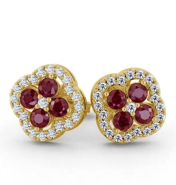 Cluster Ruby and Diamond 1.54ct Earrings 9K Yellow Gold ERG27GEM_YG_RU_THUMB1