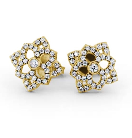Floral Style Round Diamond Cluster Earrings 18K Yellow Gold ERG81_YG_THUMB1