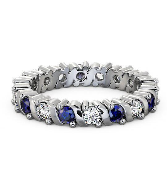 Full Eternity Blue Sapphire and Diamond 1.35ct Ring 9K White Gold FE16GEM_WG_BS_THUMB1