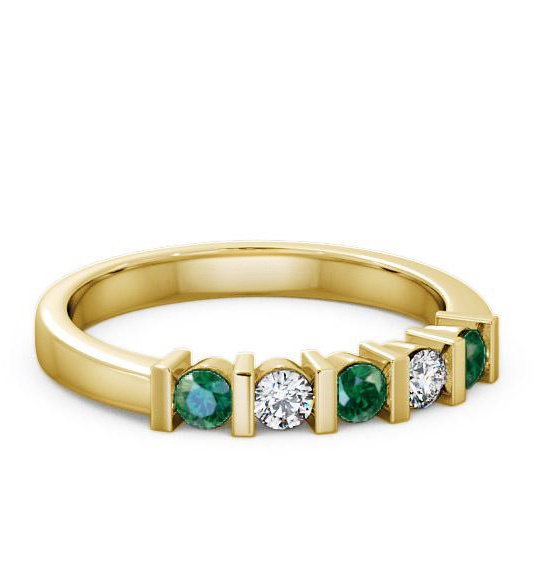 Five Stone Emerald and Diamond 0.35ct Ring 18K Yellow Gold FV6GEM_YG_EM_THUMB1