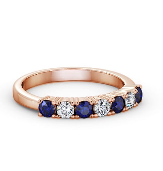 Seven Stone Blue Sapphire and Diamond 0.72ct Ring 9K Rose Gold GEM114_RG_BS_THUMB1