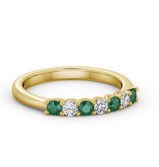 Seven Stone Emerald and Diamond 0.46ct Ring 18K Yellow Gold GEM115_YG_EM_THUMB1