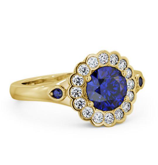 Halo Blue Sapphire and Diamond 1.69ct Ring 18K Yellow Gold GEM22_YG_BS_THUMB1